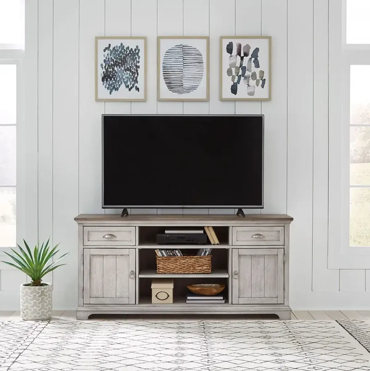 Liberty Furniture Ocean Isle Antique White 64 Inch Entertainment TV Stand