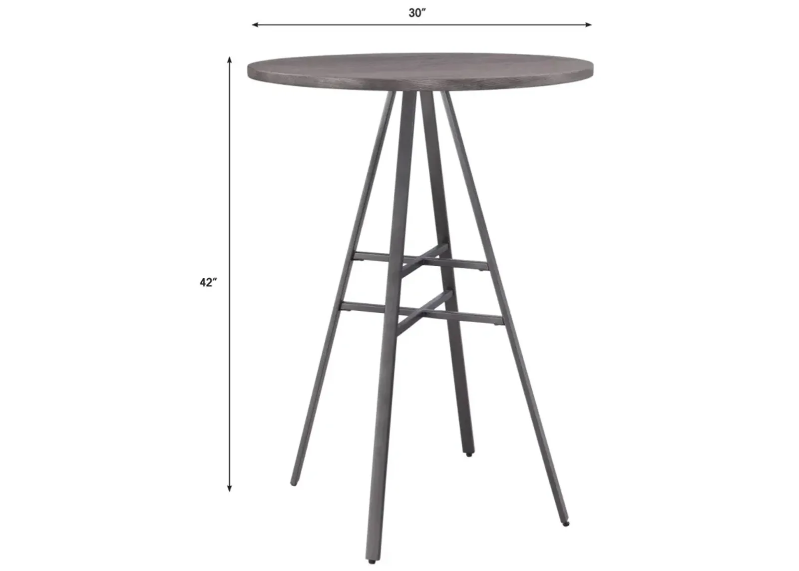 American Woodcrafters Filmore Round Wood Top with Metal Base Pub Tables in Slate Grey with Grey Oak Top