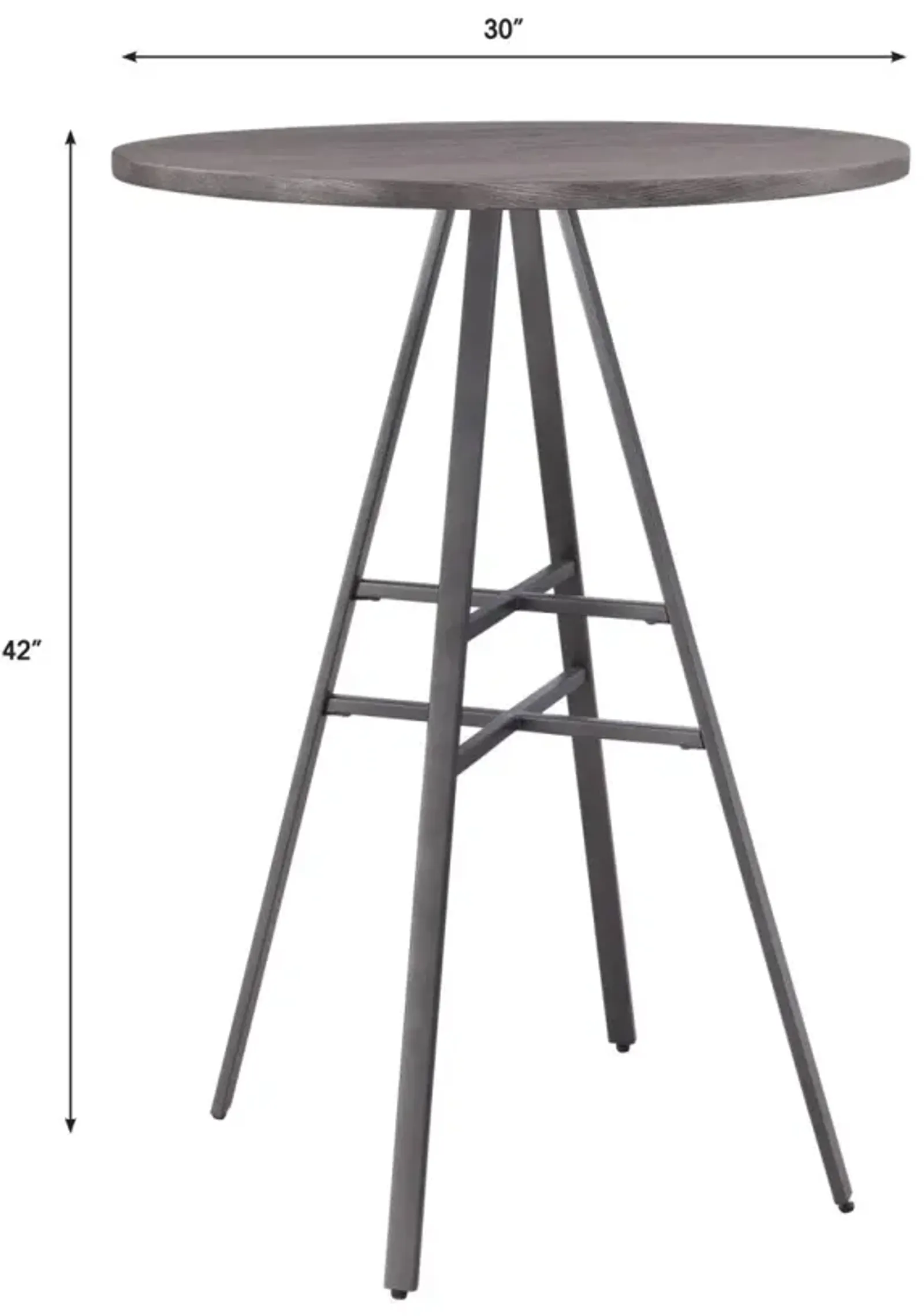 American Woodcrafters Filmore Round Wood Top with Metal Base Pub Tables in Slate Grey with Grey Oak Top