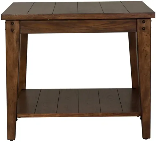 Liberty Furniture Rustic Brown Oak Square Lamp Occasional Table Lake House