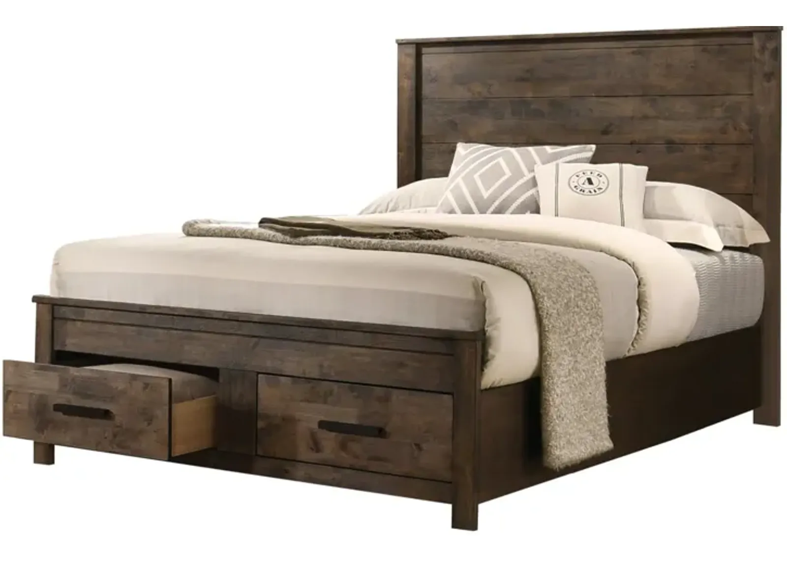 Coaster Woodmont Wood Queen Storage Panel Bed Rustic Golden Brown