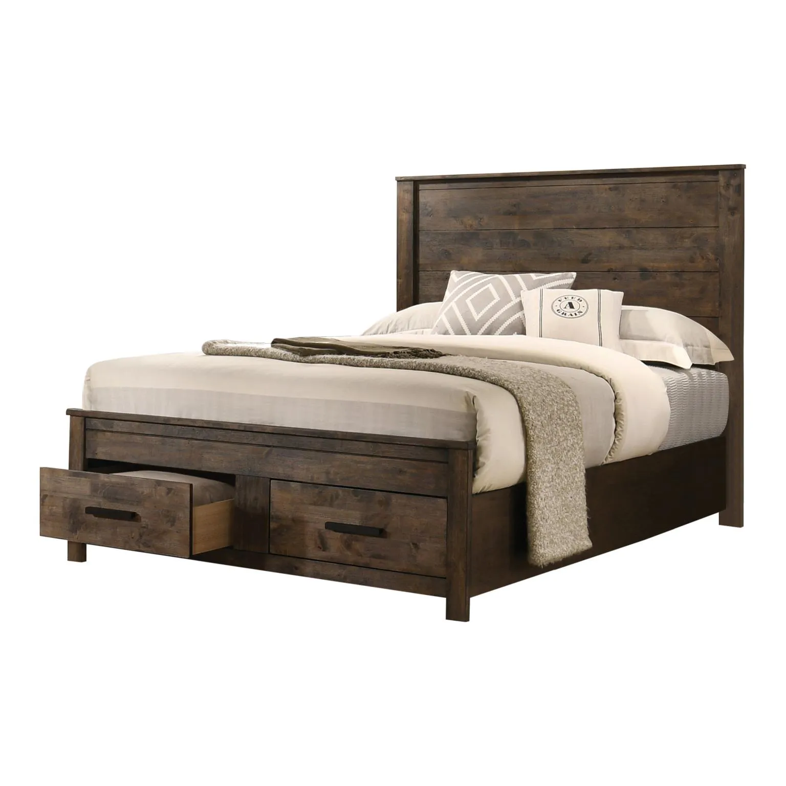 WOODMONT QUEEN STORAGE BED RUSTIC BROWN