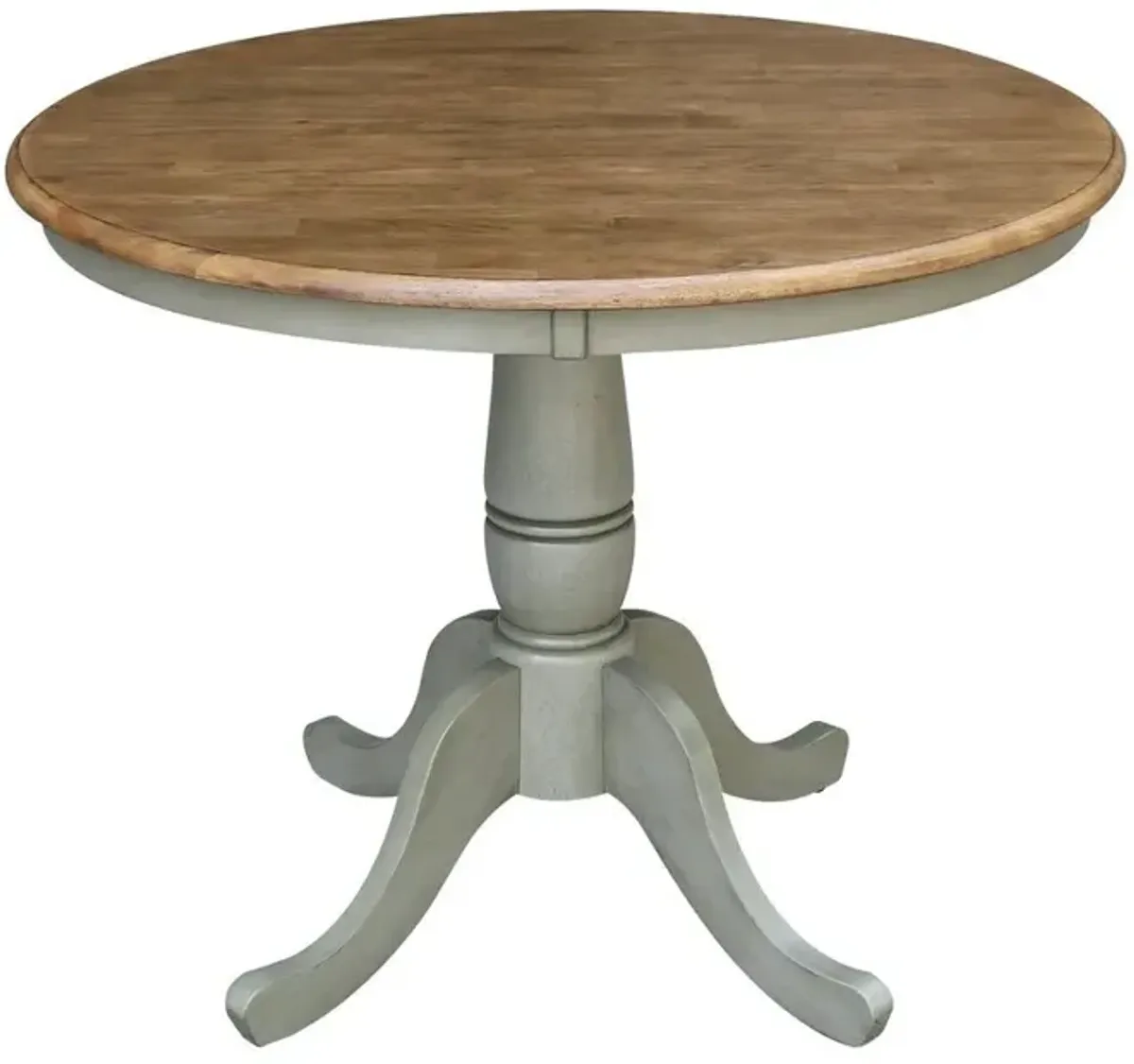 DINING ESSENTIALS 36 INCH ROUND TABLE TOP WITH 30 INCH TRADITIONAL PEDESTAL BASE TABLE IN HICKORY/STONE