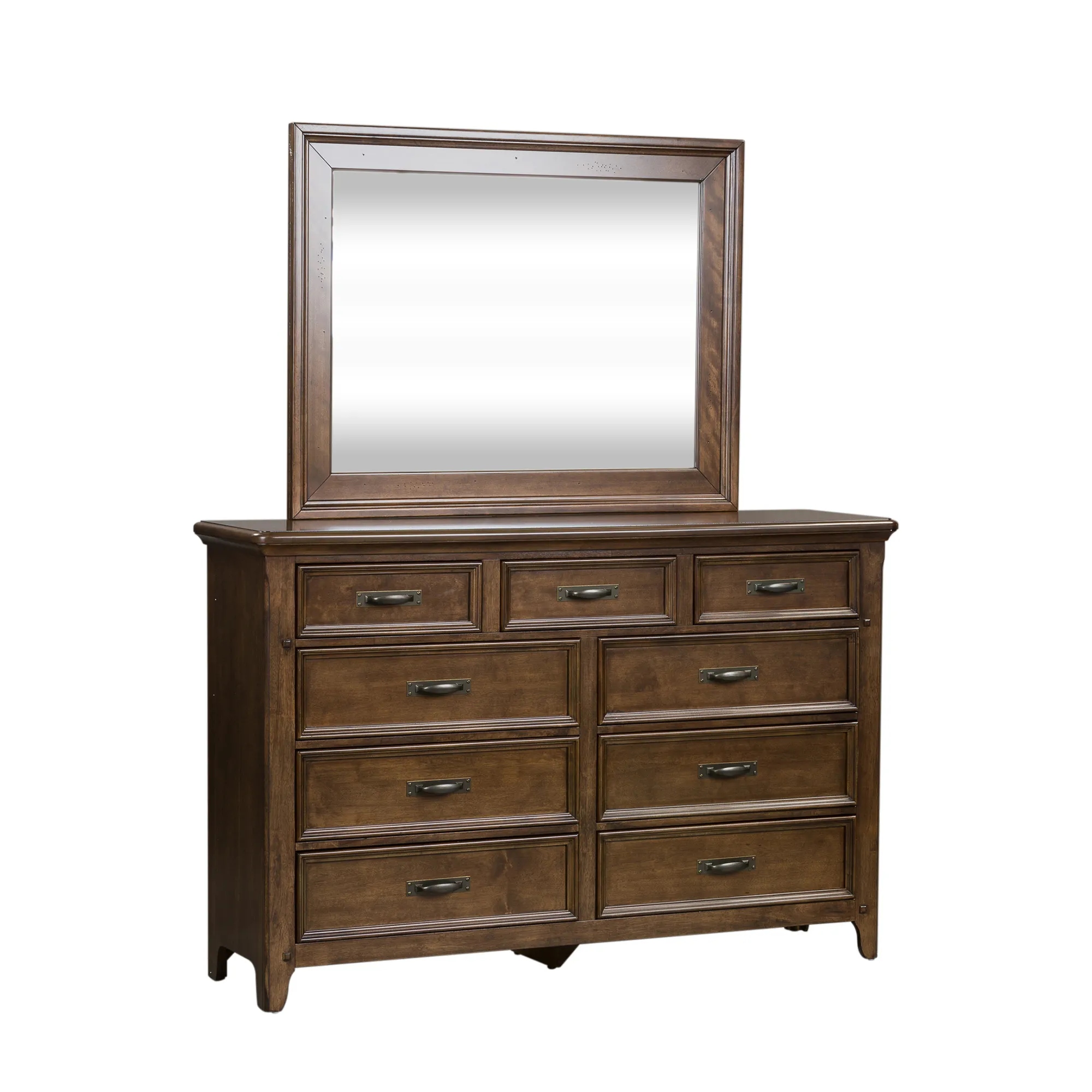 KING PANEL BED DRESSER & MIRROR CHEST - SADDLEBROOK