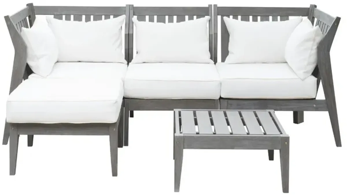 PANAMA JACK POOLSIDE 5 PC SECTIONAL (2 C - 1 A - 1 CT - 1 OT) W OUTDOOR OFF-WHITE FABRIC