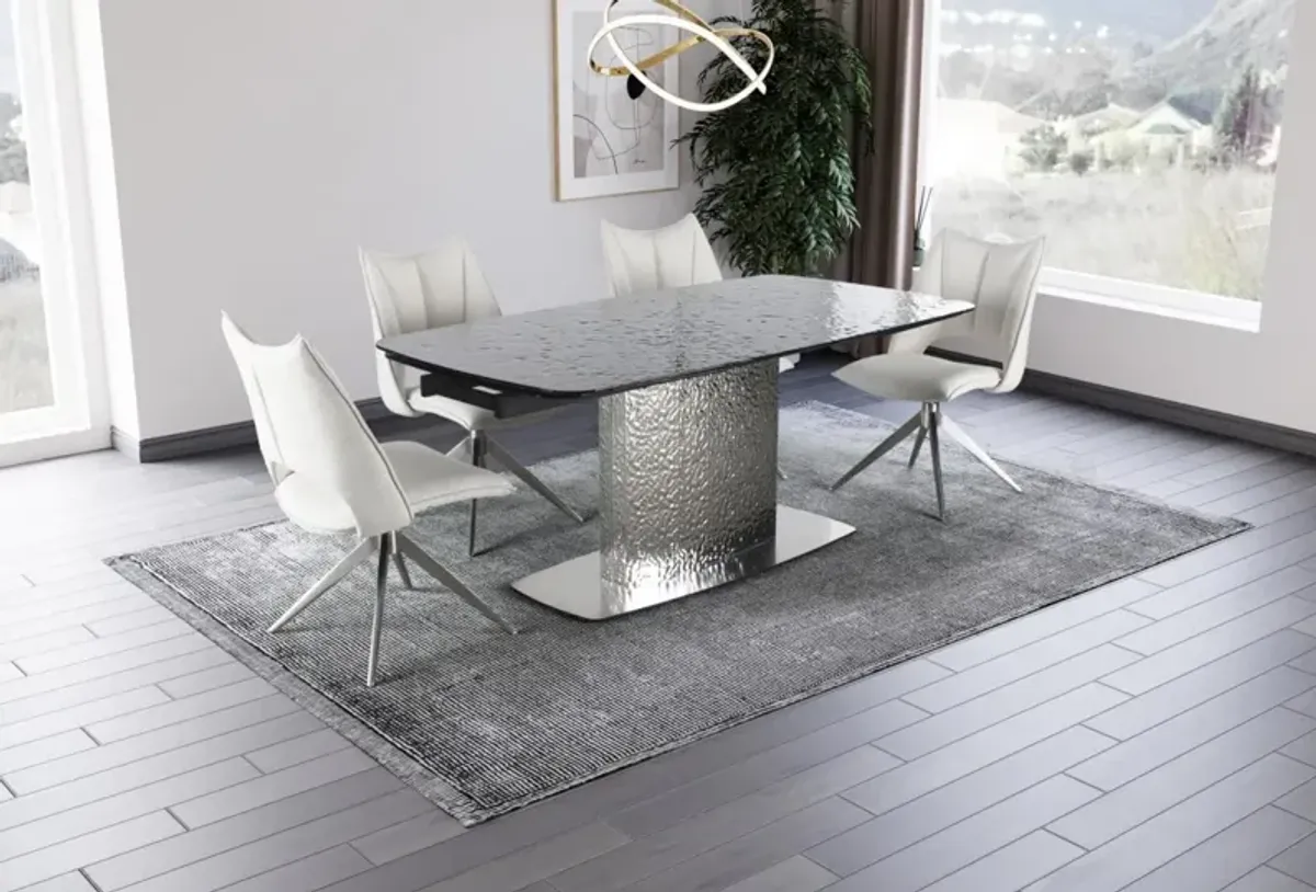 Chintaly Nora Contemporary Dining Set with Extendable Textured Table & 4 Swivel Chairs