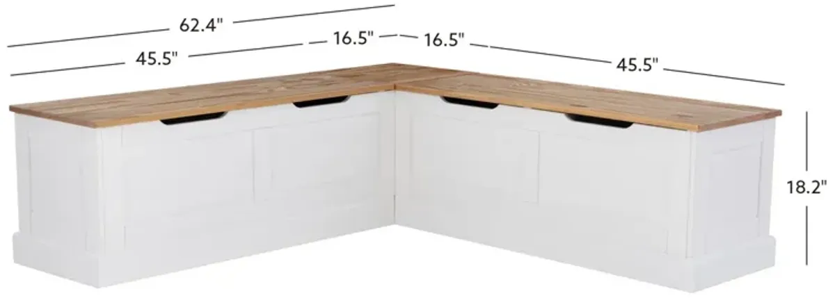 Linon Tobin Backless Two-Tone Breakfast Nook Natural & White