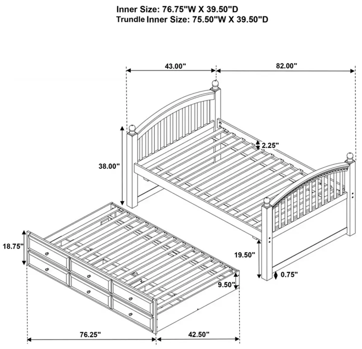 Coaster Norwood 3-Drawer Twin Bed with Captains Trundle Chestnut