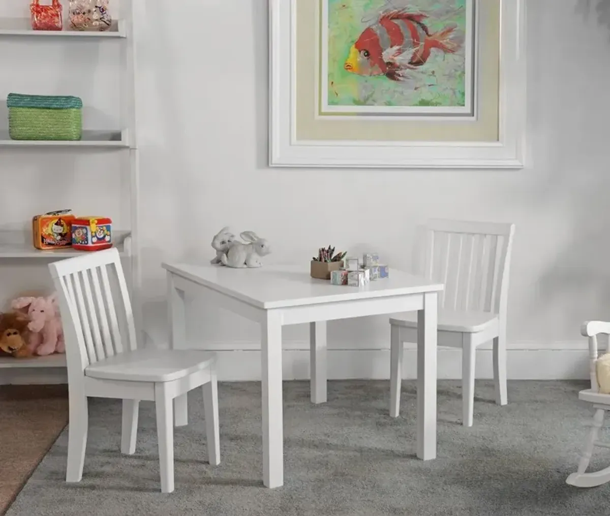 John Thomas Youth Juvenile Table & Wood Chairs in White