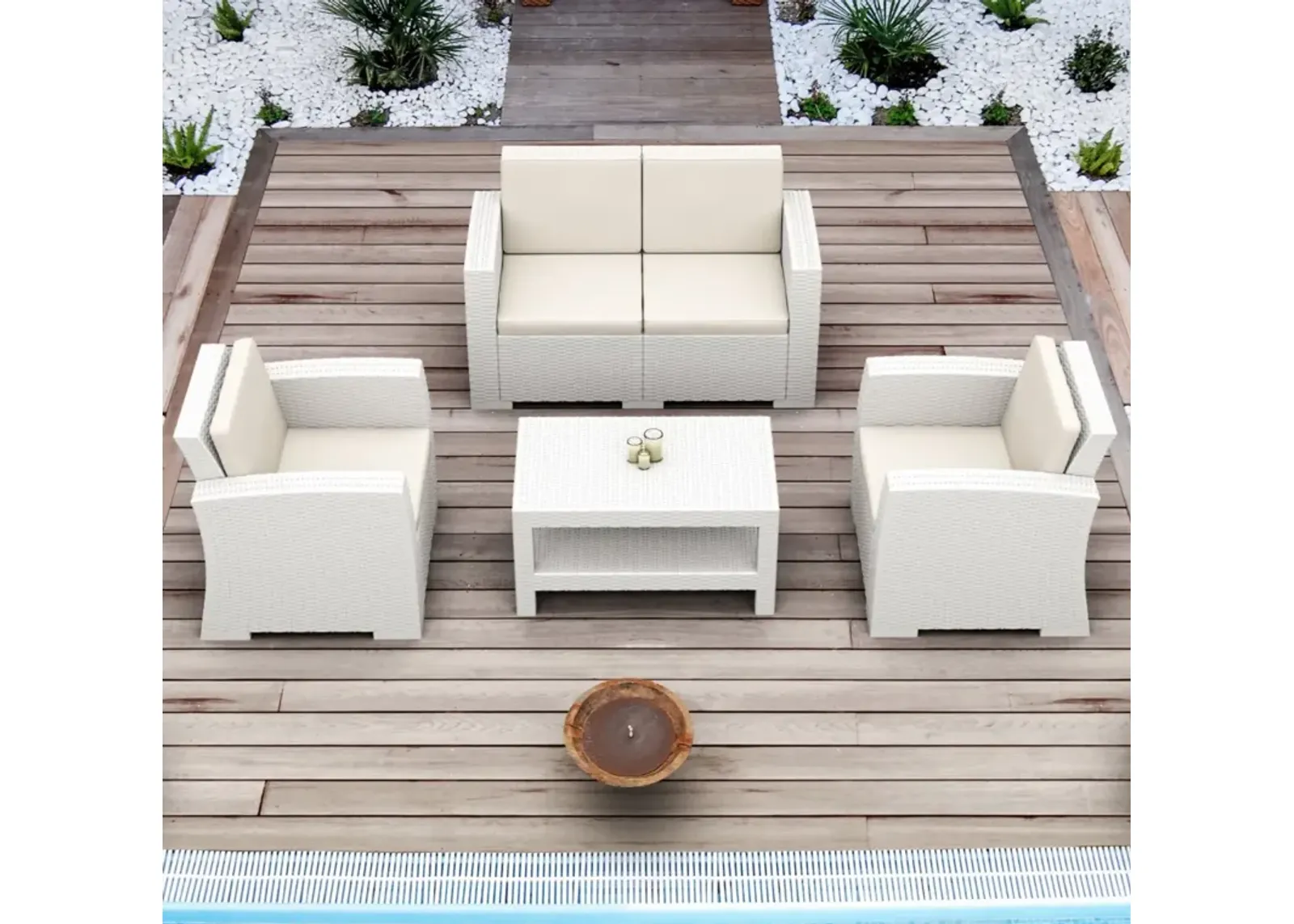 Compamia Monaco Rectangle Patio Coffee Table White