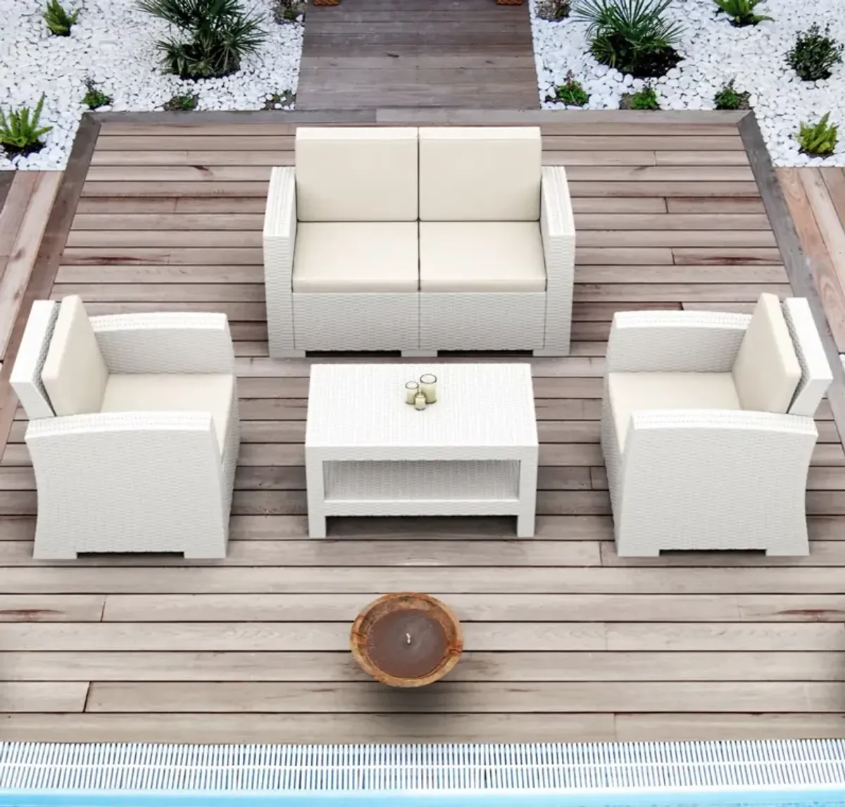 Compamia Monaco Rectangle Patio Coffee Table White