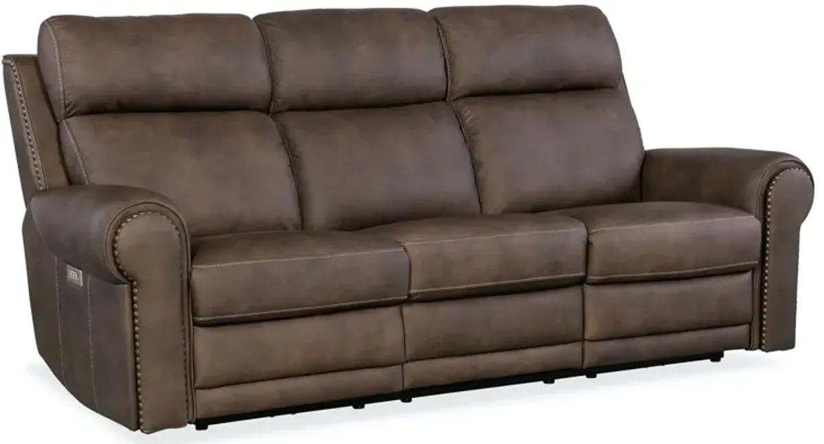 Hooker Furniture Duncan Kalahari Bark Leather Power Sofa with Power Headrest & Lumbar