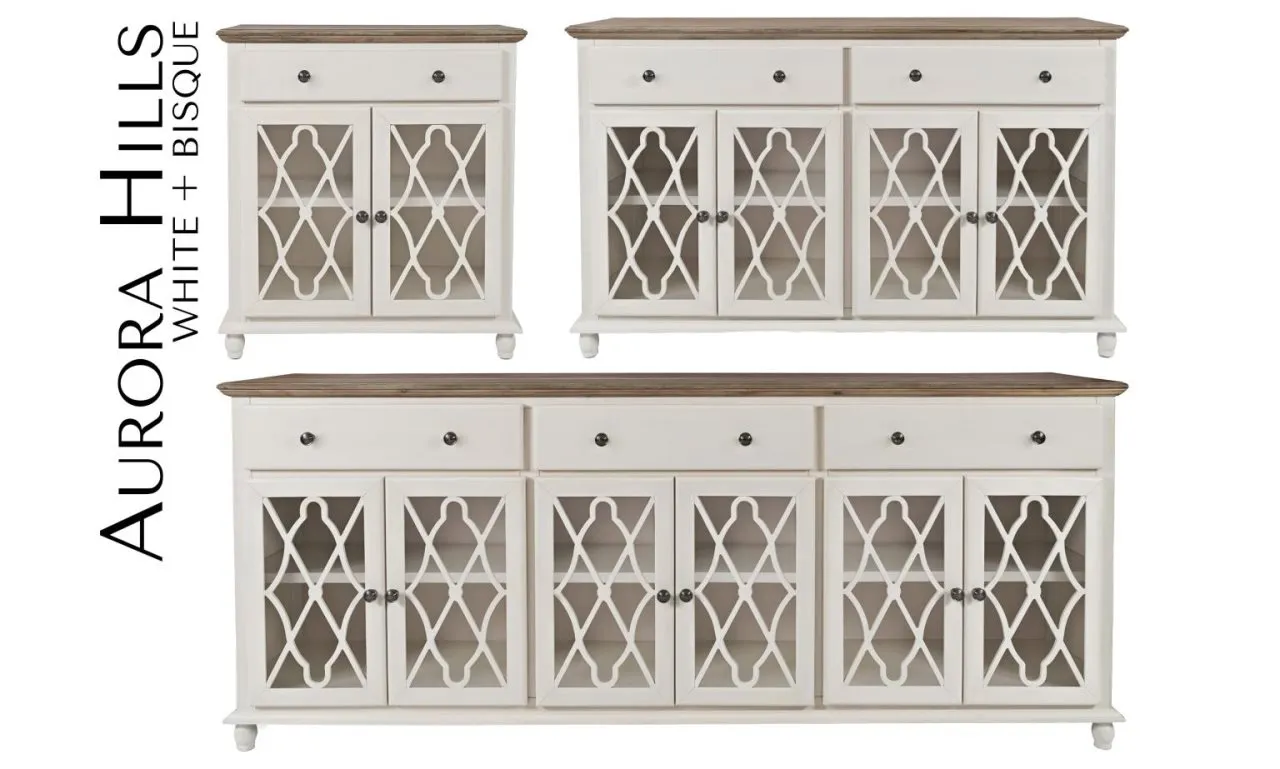 AURORA HILLS 2 DOOR ACCENT CHEST BRUSHED WHITE|BISQUE