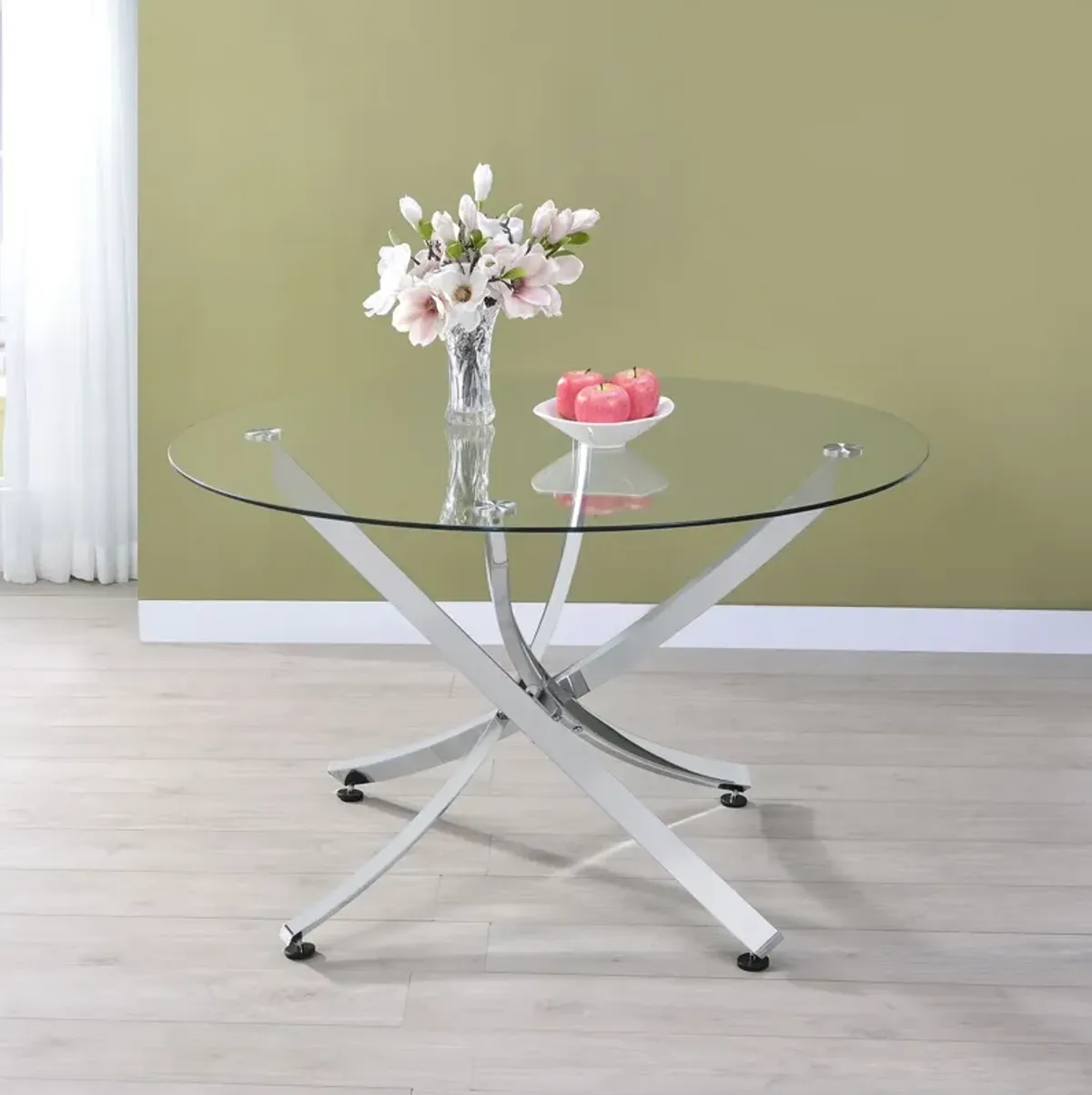 Coaster Beckham Round 46 Inch Glass Top Dining Table Chrome