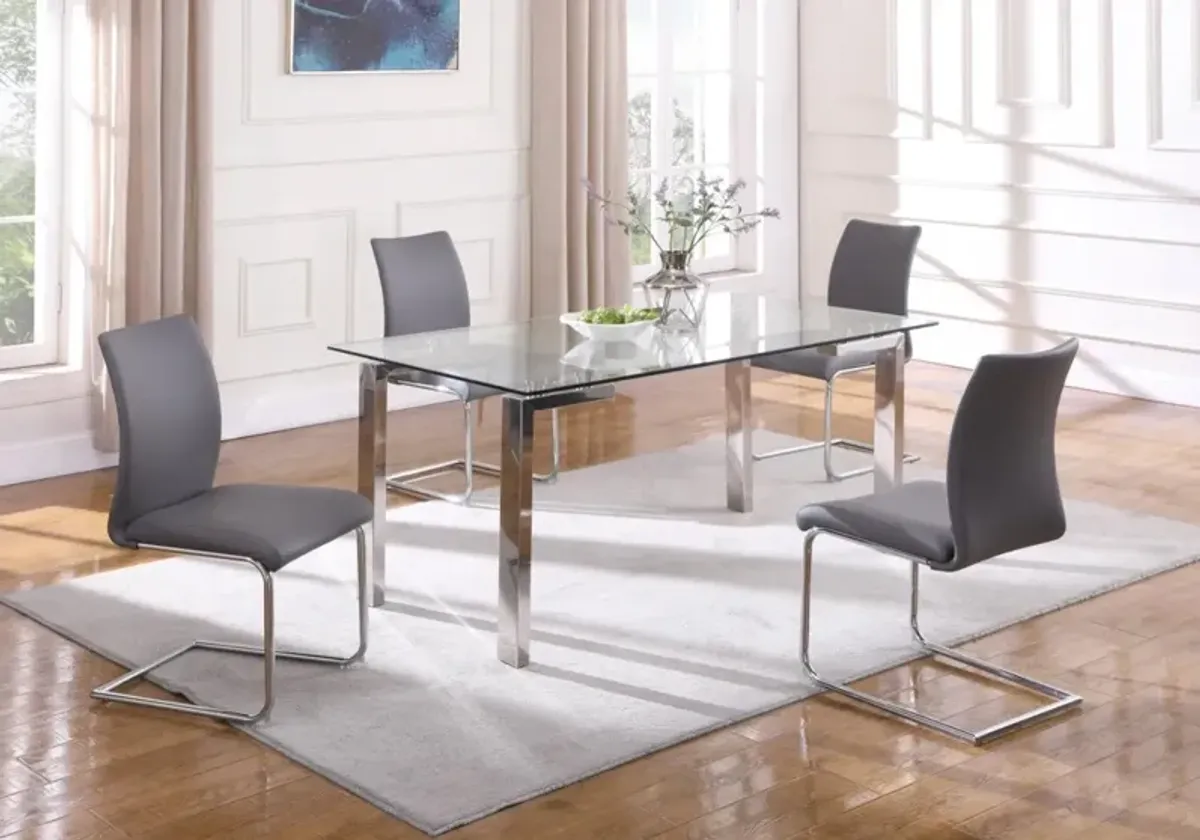 Chintaly Cristina Grey Dining Set with Contemporary Glass Table & Modern Upholstered Chairs