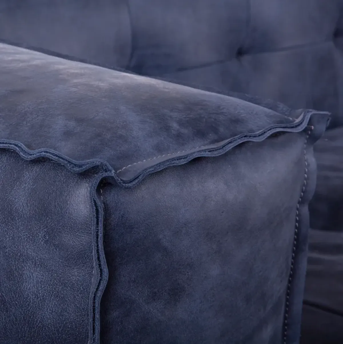 GROSVENOR ANTIQUE BLUE ITALIAN LEATHER SOFA