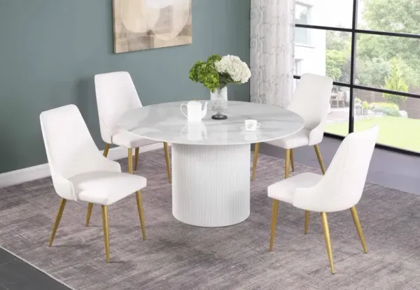 Chintaly Kristen Dining Set with Sintered Stone Top Table & Stitched Back Golden Legged Chairs