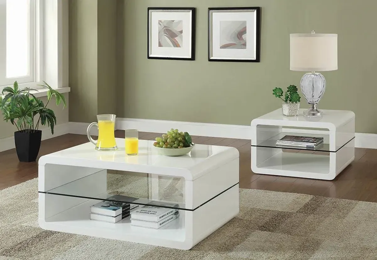 Coaster Elana 1-Shelf Rectangular Side End Table White High Gloss