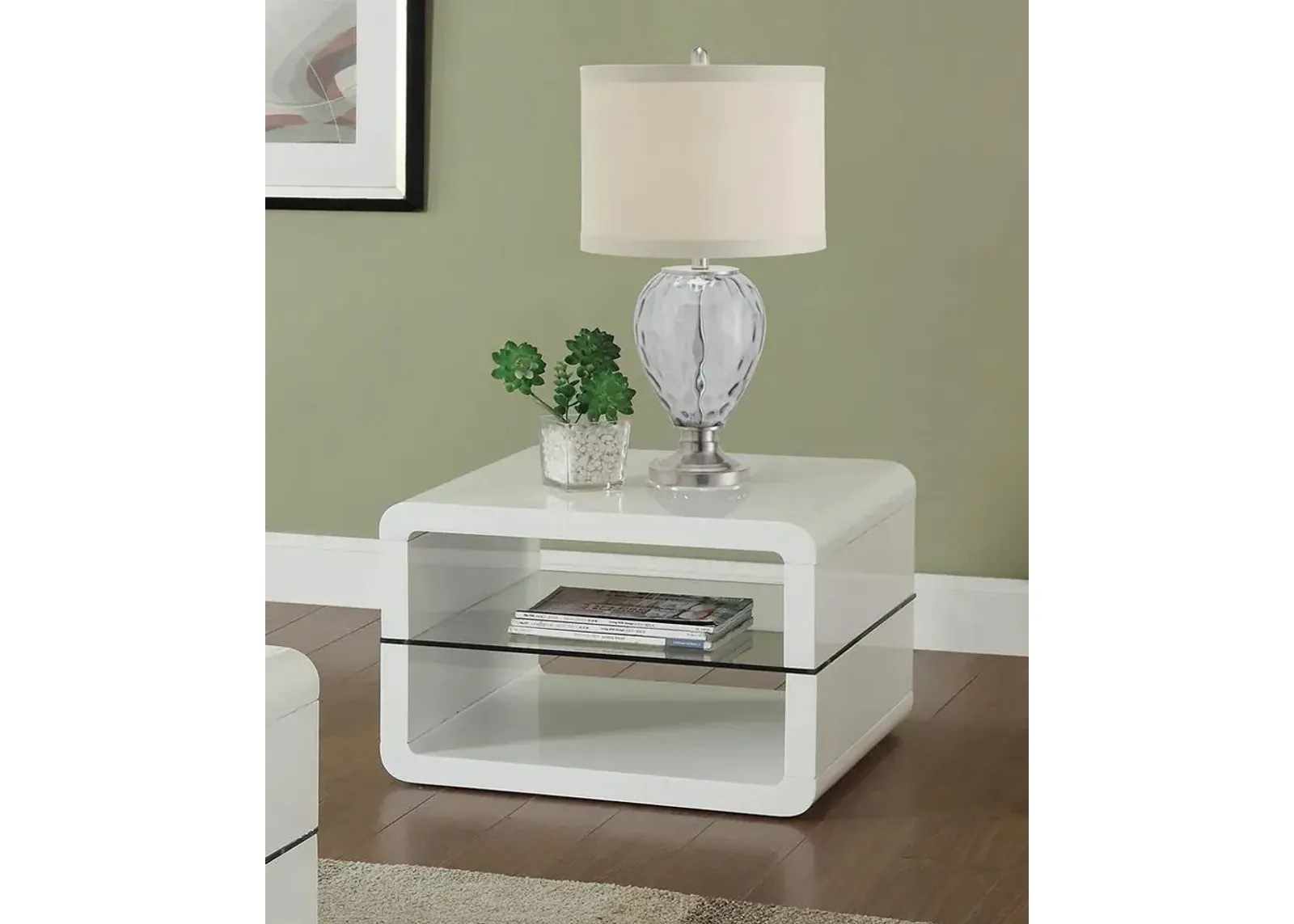 Coaster Elana 1-Shelf Rectangular Side End Table White High Gloss