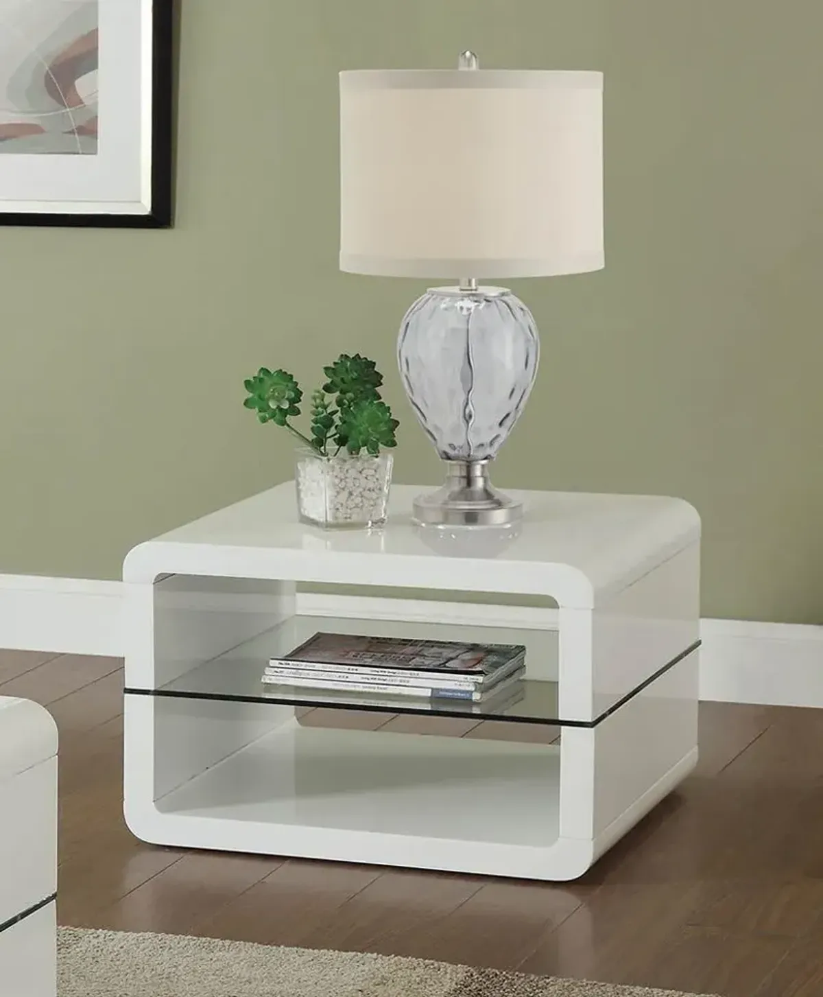 Coaster Elana 1-Shelf Rectangular Side End Table White High Gloss