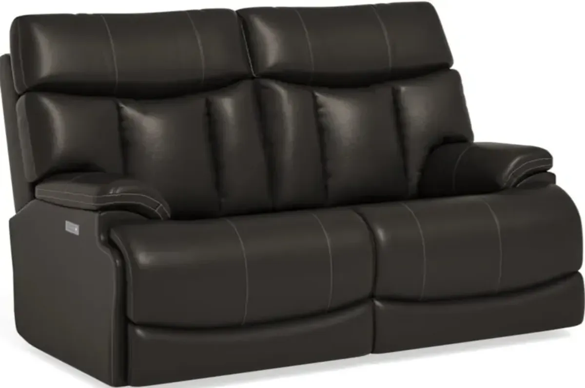 Flexsteel Clive Black Power Reclining Loveseat with Power Headrests & Lumbar