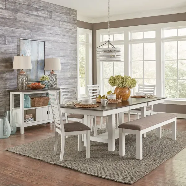 Liberty Furniture Brook Bay 6-Piece Carbon Grey/Textured White Trestle Dining Table Set