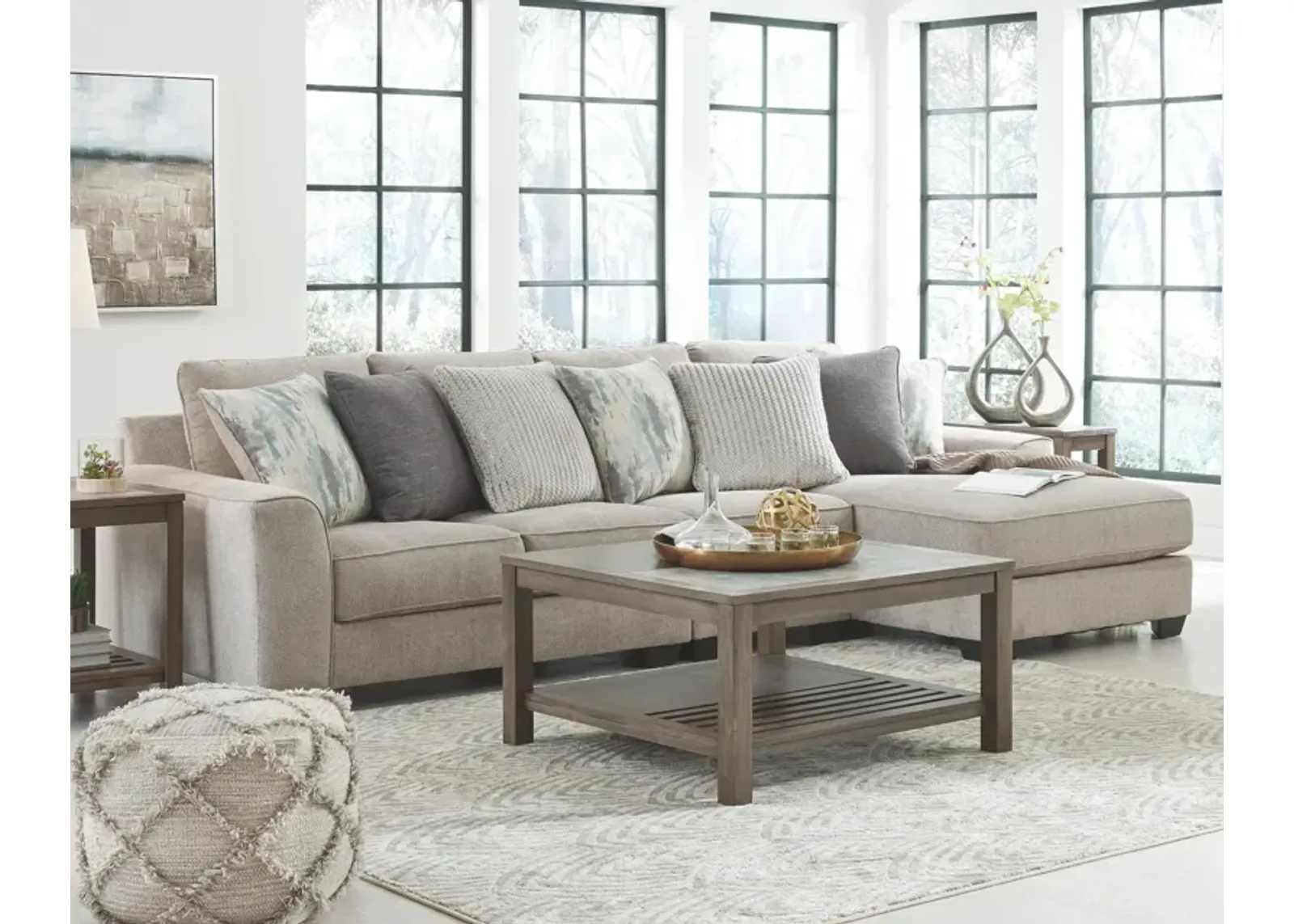 Ashley Ardsley 3-Piece Sectional Sofa with Chaise Right-Arm Facing Pewter