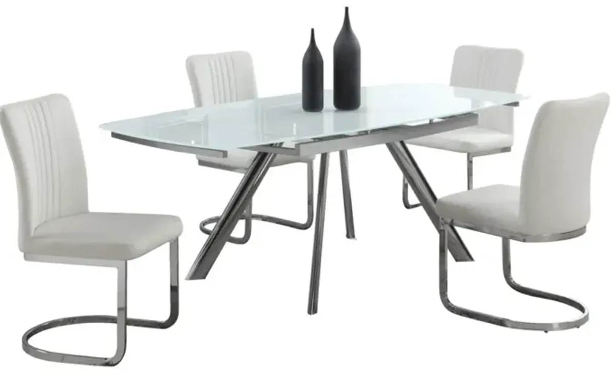 Chintaly Alina Contemporary Dining Set with Extendable Starphire Glass Table & 4 Channel Back Side Chairs