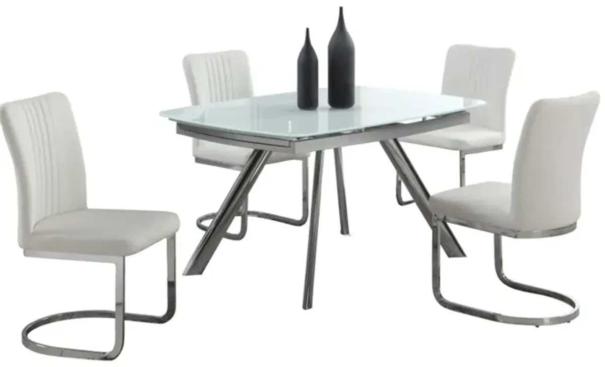 Chintaly Alina Contemporary Dining Set with Extendable Starphire Glass Table & 4 Channel Back Side Chairs