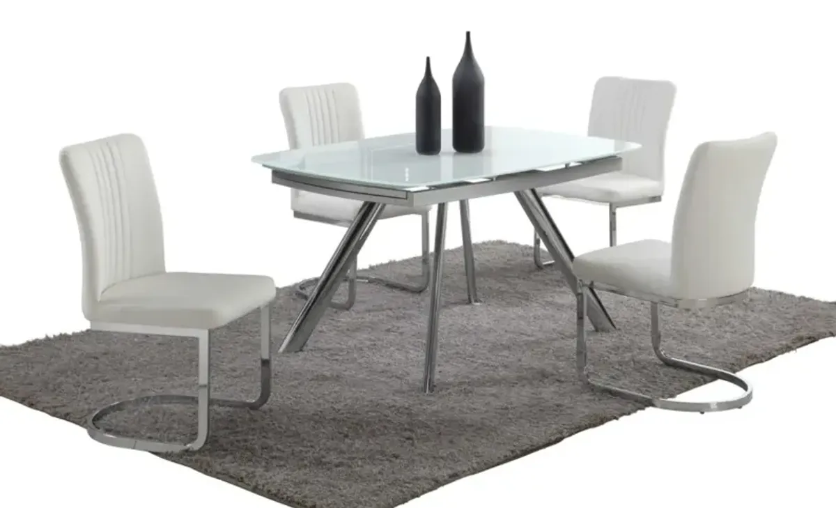 Chintaly Alina Contemporary Dining Set with Extendable Starphire Glass Table & 4 Channel Back Side Chairs