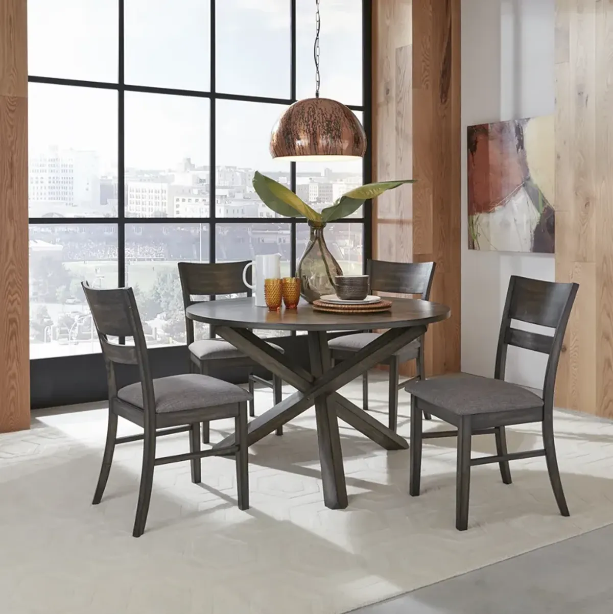 Liberty Furniture Anglewood 5-Piece Dark Umber Brown Pedestal Dining Table Set