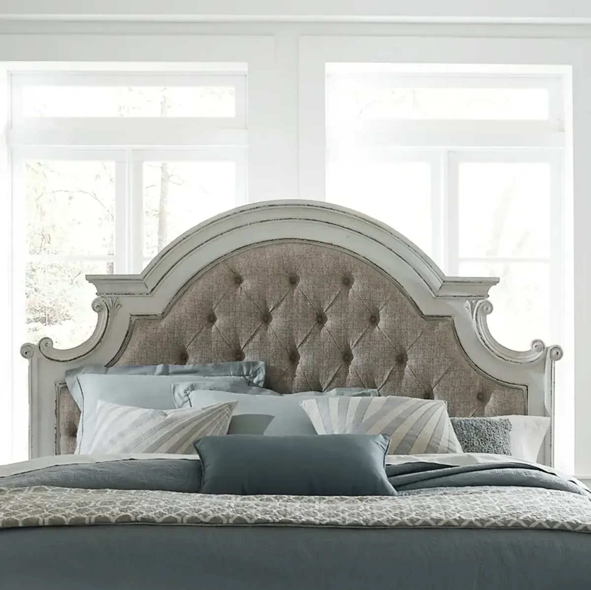 Liberty Furniture Magnolia Manor Antique White Queen Upholstered Panel Headboard