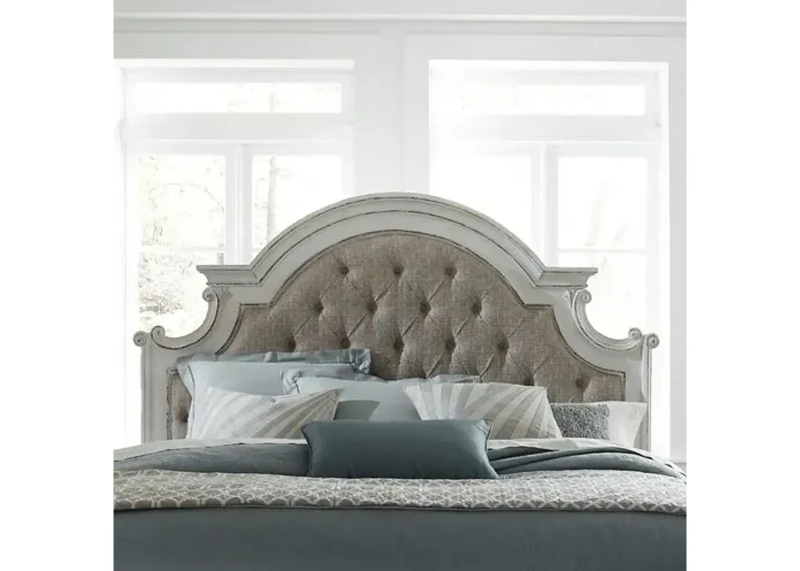 Liberty Furniture Magnolia Manor Antique White Queen Upholstered Panel Headboard