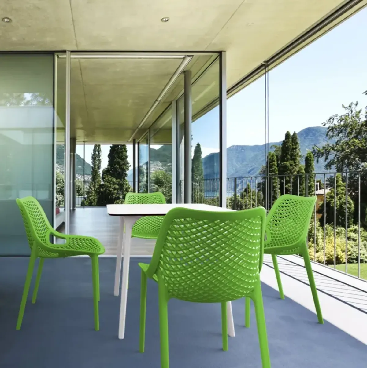 Compamia Air Maya Square Dining Set with White Table & 4 Tropical Green Chairs