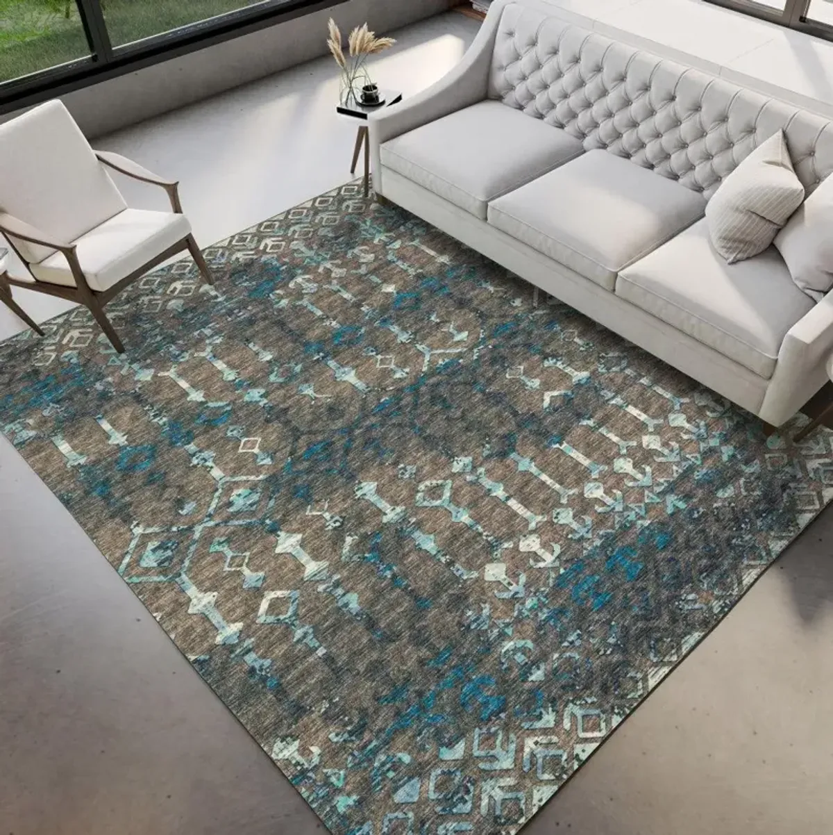 Dalyn Tribal Arrow Motif Brisbane 5'X8' Area Rug in Distressed Blue Tones