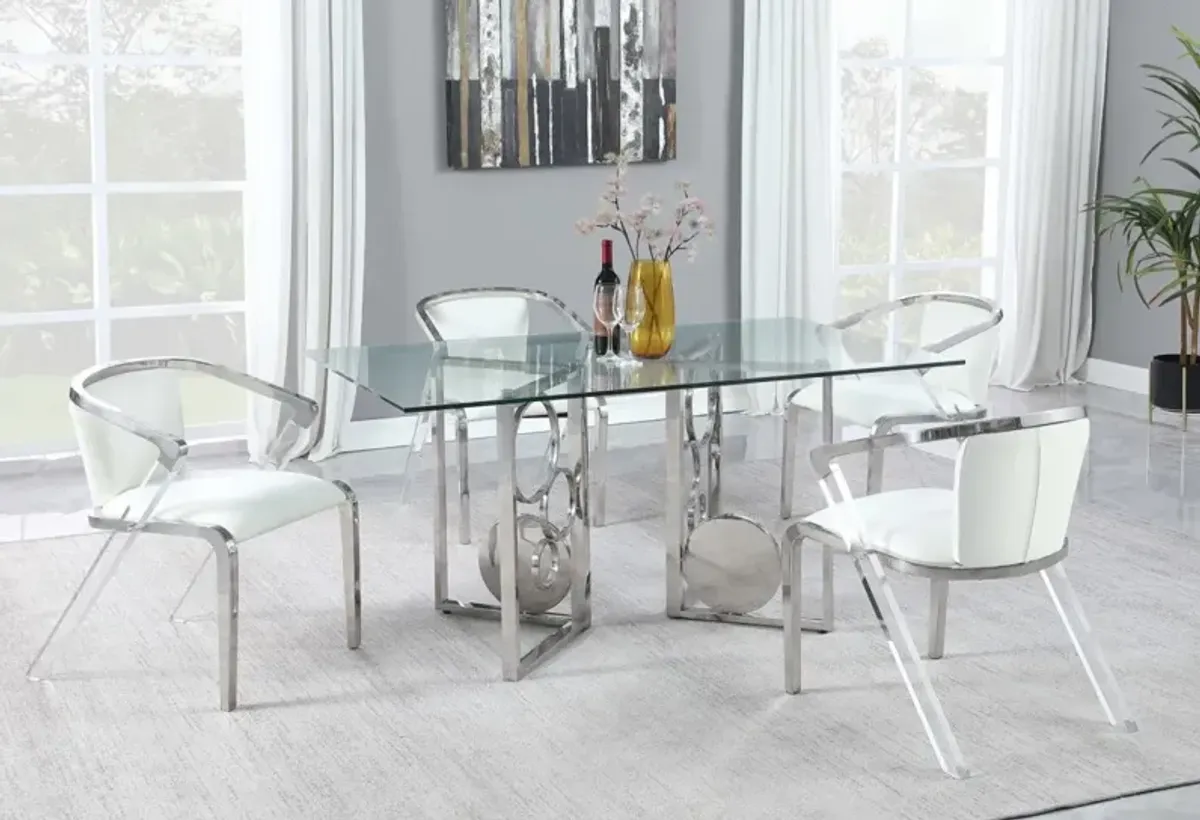 Chintaly Bruna White Modern Arm Chair with Steel & Solid Acrylic Frame