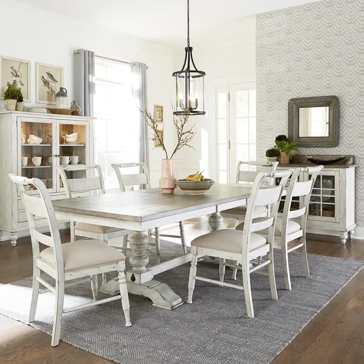 Liberty Furniture Whitney 7-Piece Weathered Gray Trestle Casual Dining Table Set