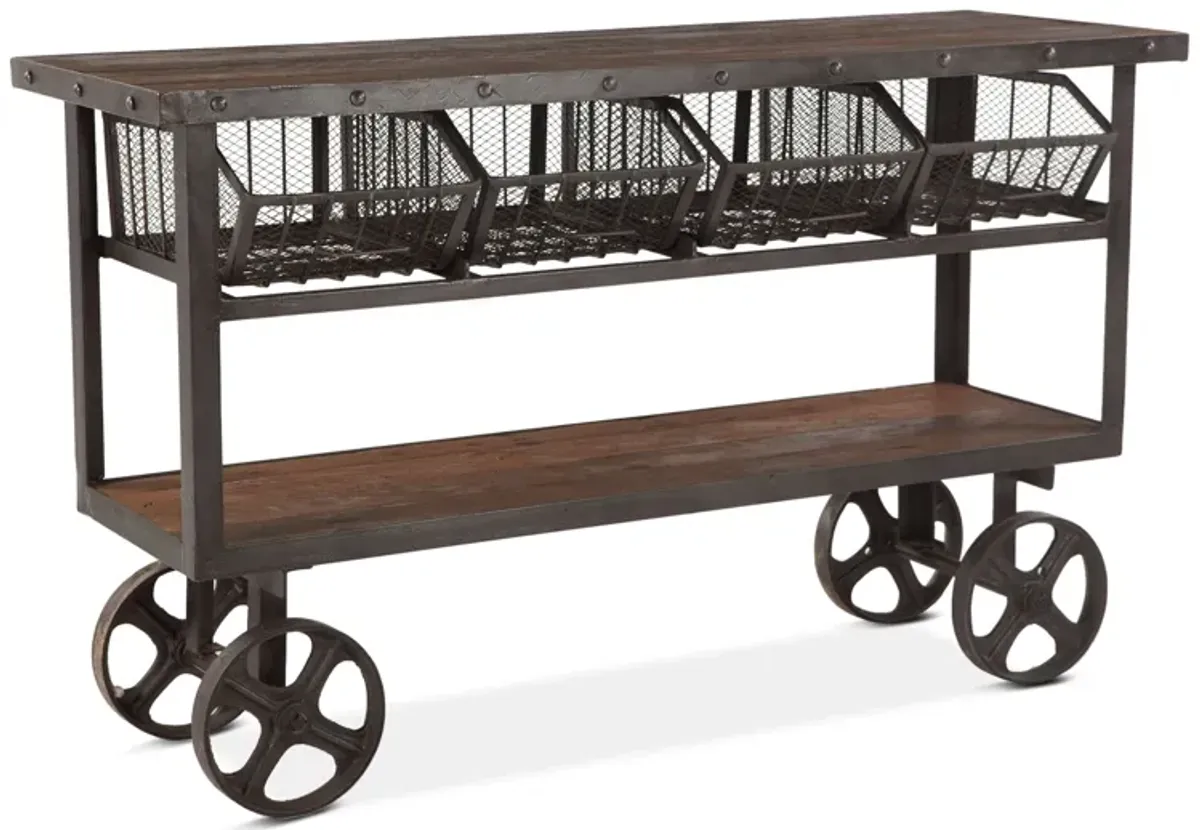 Home Trends Design Industrial Teak 60-Inch Reclaimed Teak Utility Cart with Gray Zinc Wheels