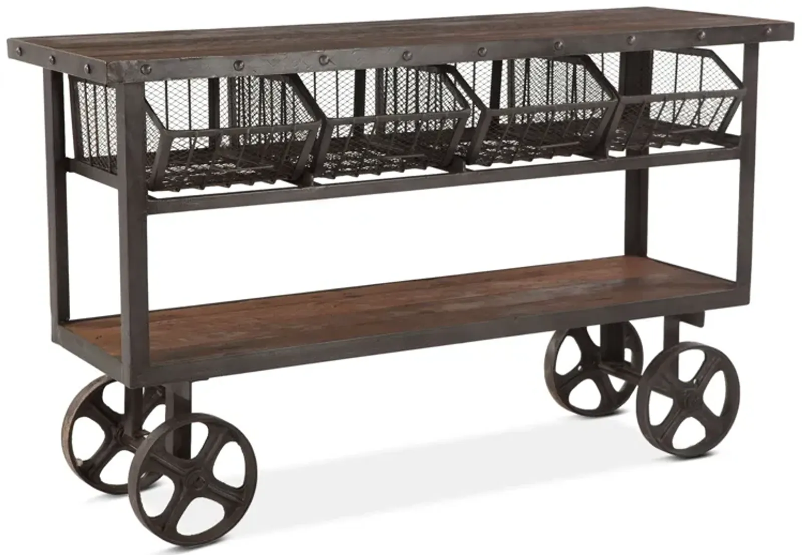 Home Trends Design Industrial Teak 60-Inch Reclaimed Teak Utility Cart with Gray Zinc Wheels