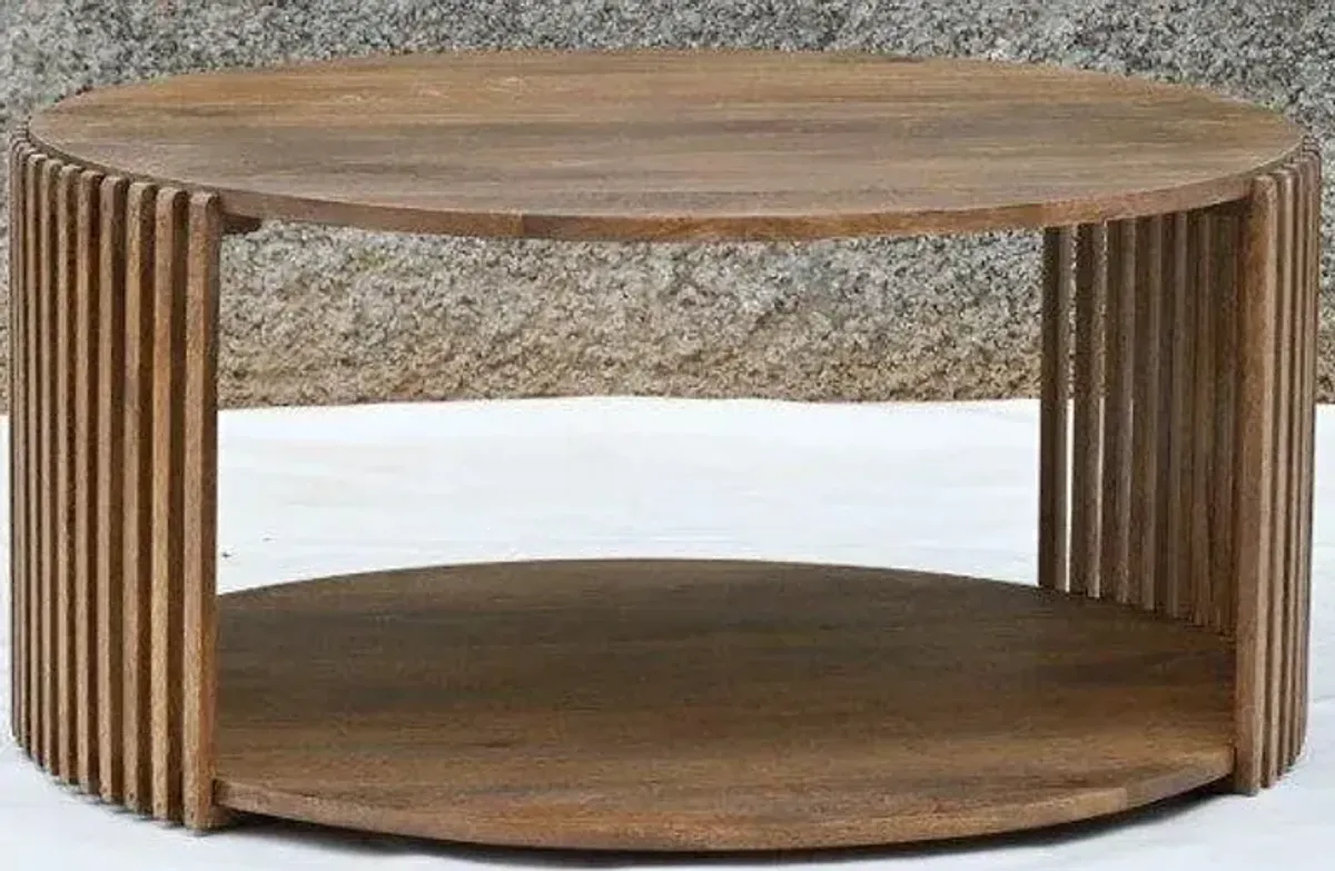 FENWICK SOLID WOOD ROUND SLATTED COFFEE TABLE