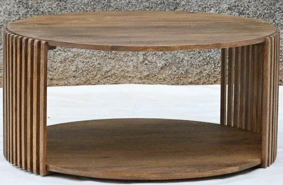 FENWICK SOLID WOOD ROUND SLATTED COFFEE TABLE