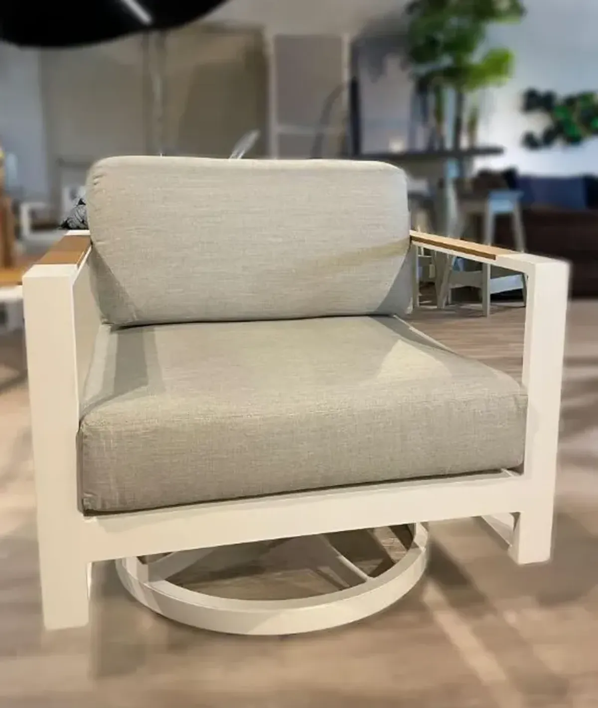 Prestige St.Croix White Swivel Rocker in Swimmer Oyster Fabric