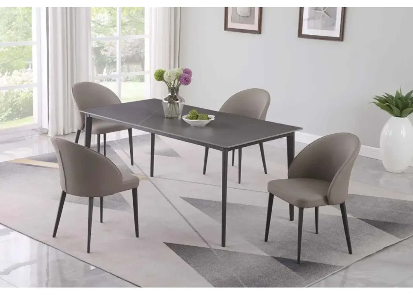 KATE DINING SET WITH MARBLEIZED SINTERED STONE TOP & 4 CURVED BACK SIDE CHAIRS