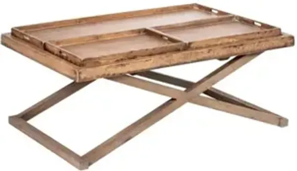 ANTIQUE NATURAL TOP WITH MEDIUM GREY BASE AND TRAYS PENELOPE COFFEE TABLE