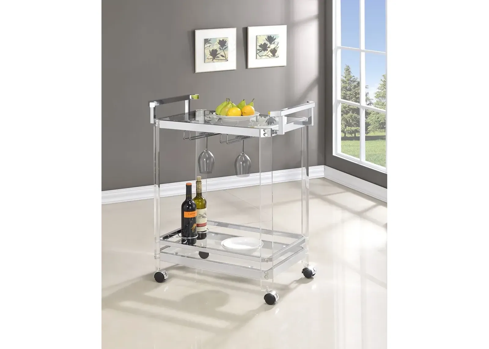 TRADITIONAL CLEAR ACRYLIC & CHROME SERVING CART