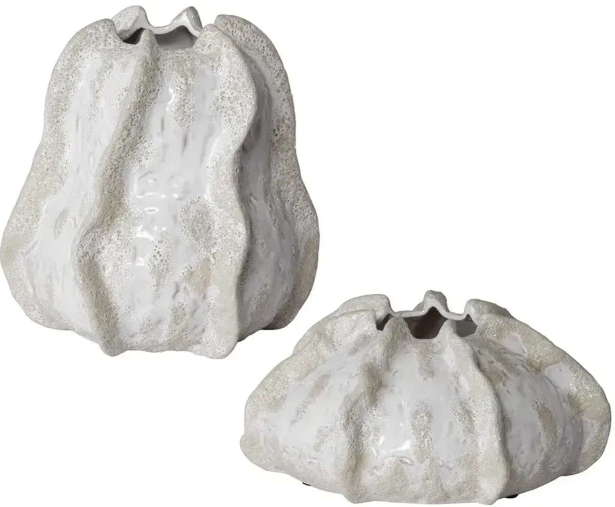 Uttermost Urchin 2-Piece Textured Ivory & Beige Vases