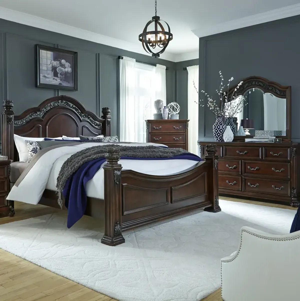 Liberty Furniture Complete Queen Bedroom Set Poster Bed, Dresser & Mirror Messina Estates