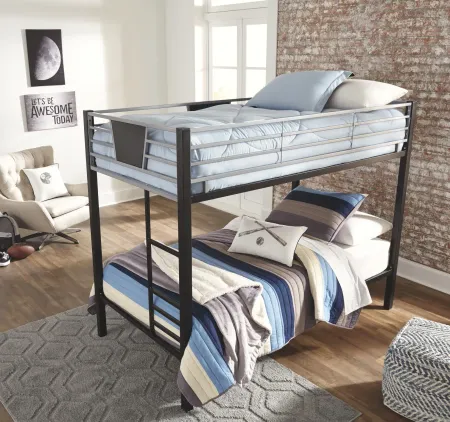 DINSMORE TWIN OVER TWIN BUNK BED WITH LADDER BLACK/GRAY SIGNATURE DESIGN