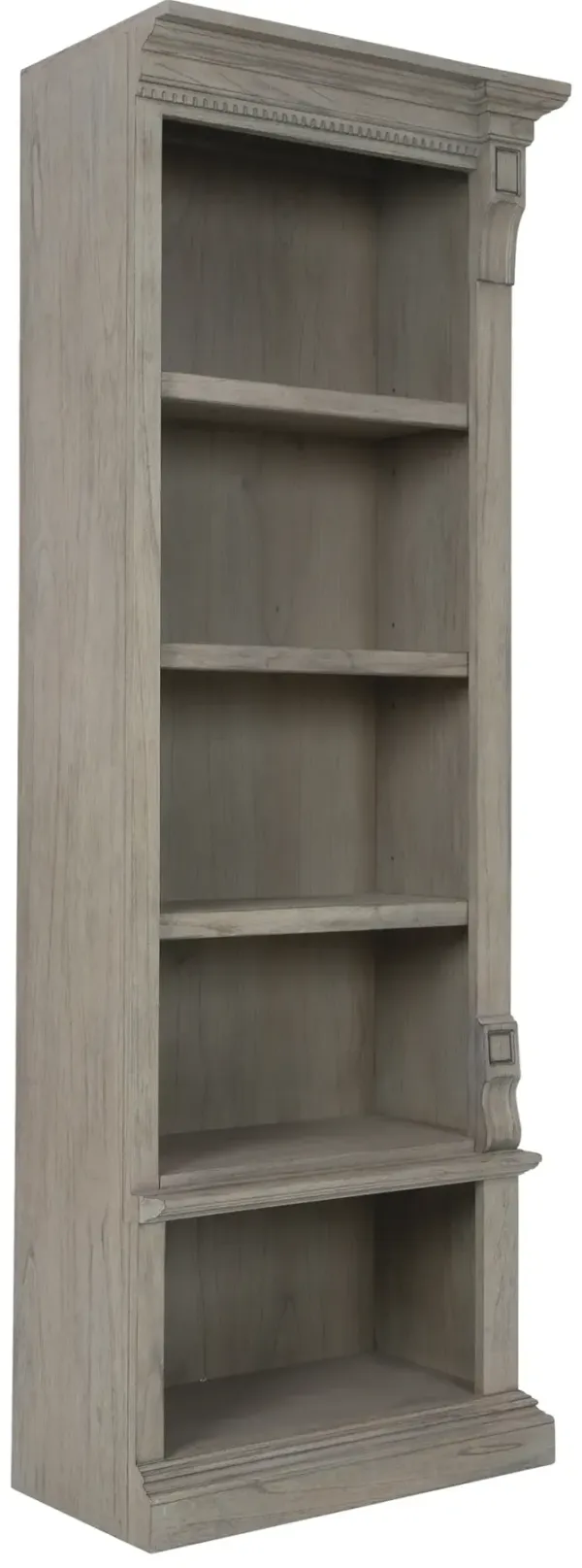 Hekman Minimalist Weathered Grey Wooden Bookshelf with Carved Accents