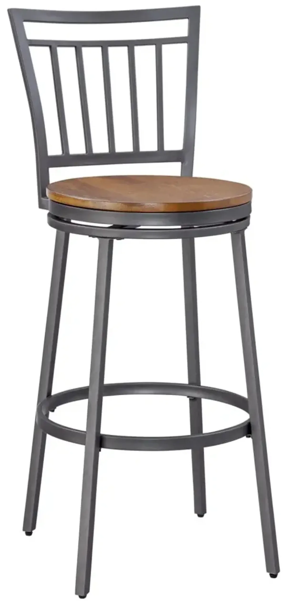 American Woodcrafters Filmore Stool with Metal Back Frame in Slate Grey with Golden Oak Seat